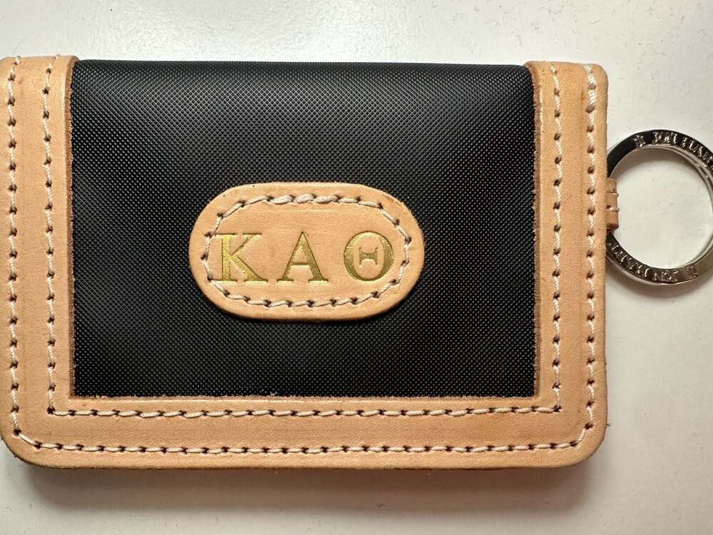Jon Hart Black Coated Canvas ID Wallet Keychain with Kappa Alpha Theta Monogram